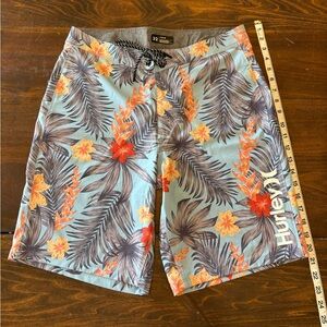 Hurley Men's Floral Board Shorts - Light Blue and Orange